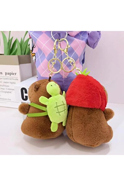 lstri Kapibara Seçimli peluş capybara anahtarlık(1adet]çilek şapkalı kaplumbağa hediyelik çanta süsü
