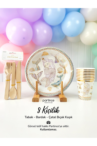 partince Deniz Kızı Tema Kullan At Karton Tabak Bardak Çatal Kaşık Bıçak 3 Pa...