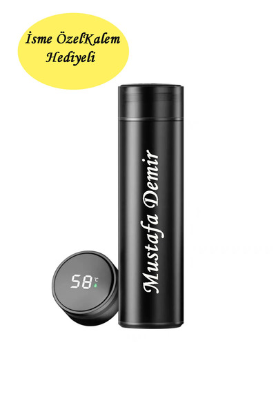 Genel Markalar Kişi Özel Siyah Dijital Sıcaklık Göstergeli Termos 500ml