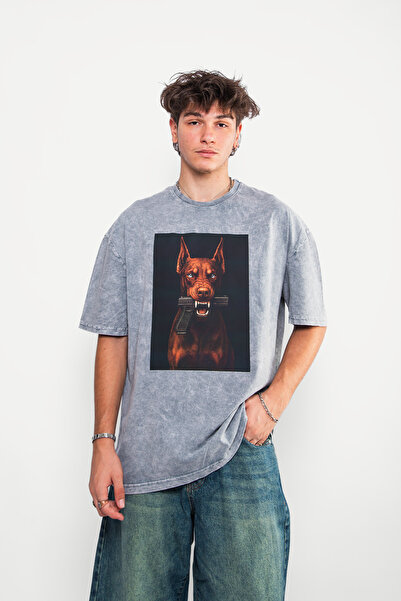 Sekizbiraltı تيشيرت دوبيرمان V2 مطبوع كبير الحجم للجنسين قابل للغسل باللون ال...