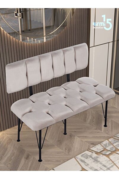 Yirmi15 Metal Ayaklı Metal Alt Kasalı Modern 2024 Sırtlı Bench Bank Krem Bench