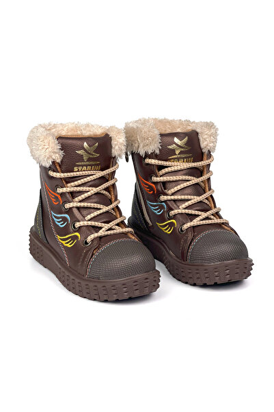 KAJILA Καφέ γούνινες μπότες για κορίτσια με θερμοσόλα, ανθεκτικές στο νερό και το κρύο, καθημερινές άνετες μπότες