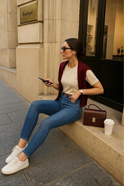 BANNY JEANS Női középső derekú sztreccs farmer nadrág sötétkék