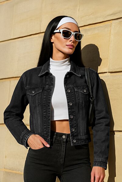 BANNY JEANS Dámská antracitová slim fit džínová bunda