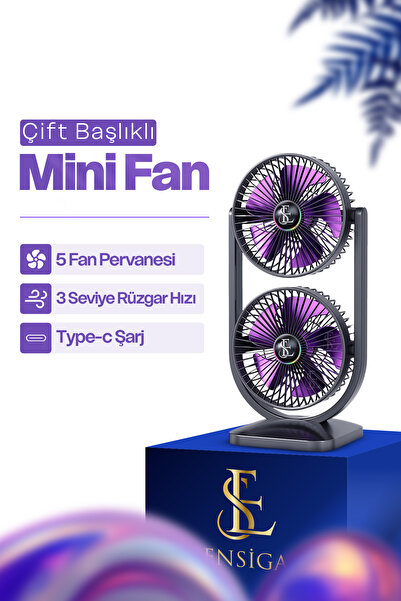 EN SİGA Mini Fan | Taşınabilir Çift Başlıklı Sessiz Vantilatör | Type-C Giriş...