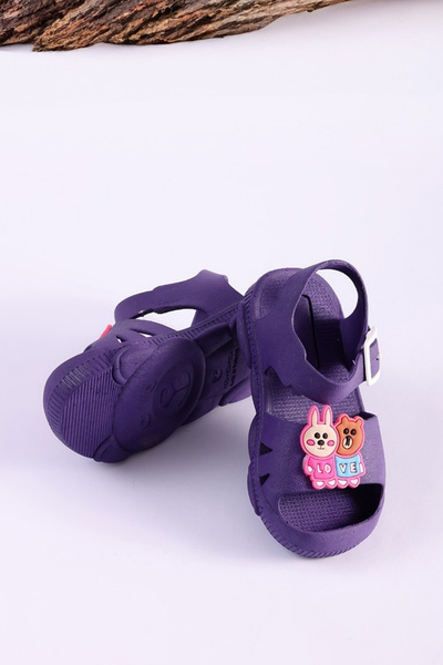 saramary Girl's Purple Orthopedic Non-Slip Sole Animal Figured Sandals Open Front Lilac Daily Comfortable Slippers