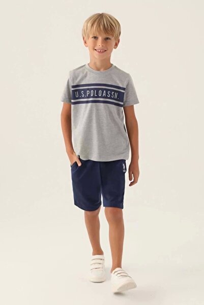 U.S. Polo Assn. U.S. Polo Assn Licensed Rectangular Pattern Gray Melange Boy Bermuda Suit