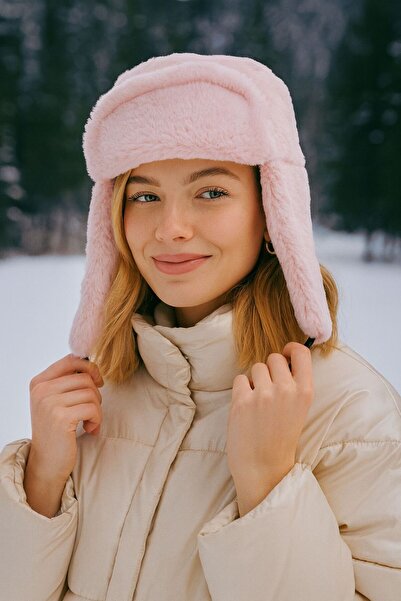 Axesoire 12806 Klipsli Peluş Pembe Pilot Şapka Bere