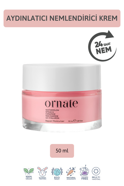 Su Bazlı Nemlendirici Aydınlatıcı Yüz Kremi, Hyaluronik Asit, Ceramide 50 ml Tüm Cilt Tipleri