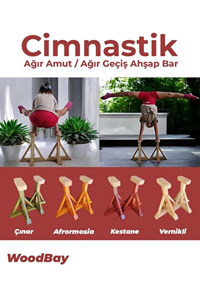 WoodBay Cimnastik Ağır Amut/Ağır Geçiş Ahşap Bar 2 Adet
