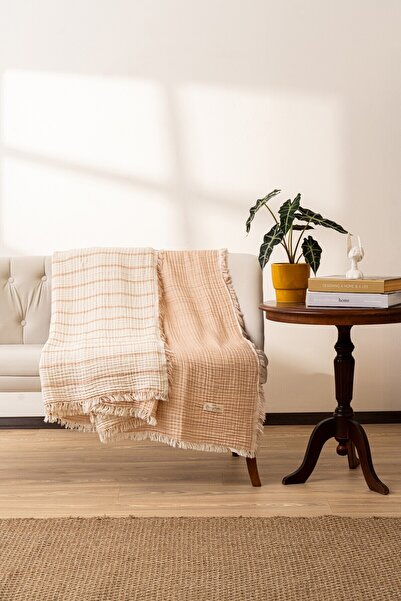 Rikka Home %100 Pamuk 4Kat Muslin Yatak ve Koltuk Örtüsü-Oeko-Tex Sertifika,Meditasyon/Tv Battaniyesi140x190 cm