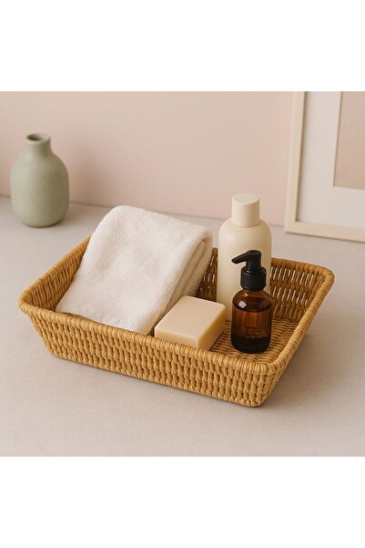YzHome 1 Adet Sadece Orta Boy Dikdörtgen Hasır Servis Sunumluk Sepet Organizer Düzenleyici Ekmeklik 27*20cm