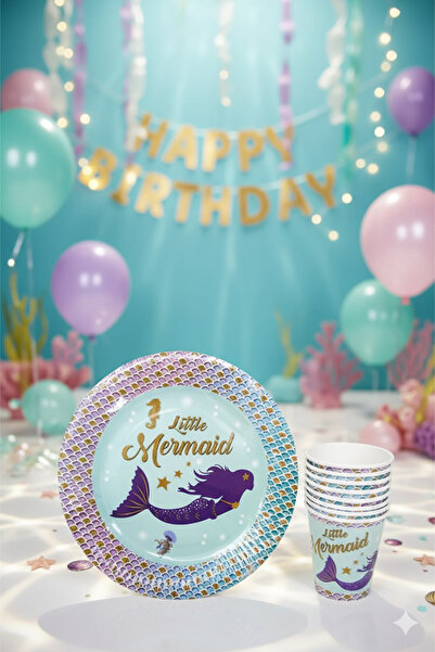 Deniz Party Store Deniz Kızı Temalı 8 Li Karton Tabak Bardak Set