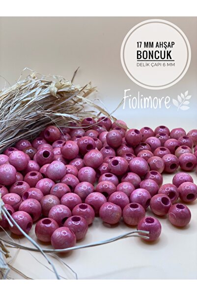 Fiolimore Mărgele din lemn roz de 17 mm (50 gr 32 bucăți) Diametru gaură larg...