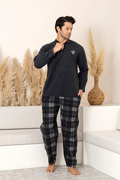 nisaNCa Χειμερινό Σετ Ανδρικές Πιτζάμες Fleece - Ανδρικό Σετ Πιτζάμες Καρό