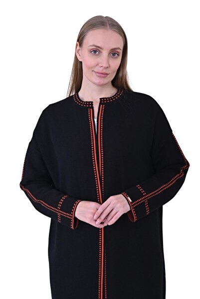 Invee سترة صوفية طويلة من مزيج الصوف 7083 - أسود