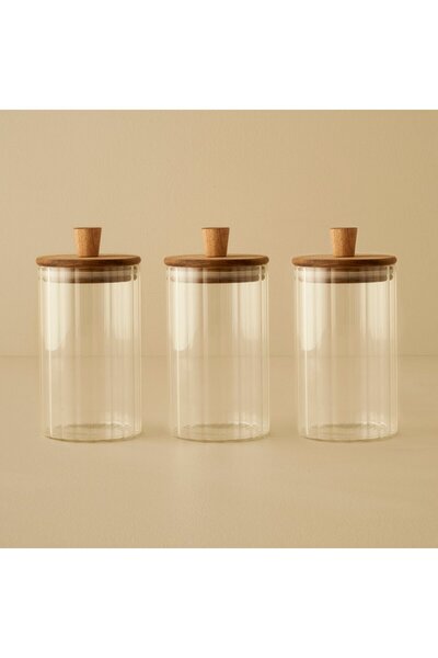 Bella Maison Beatrice Set of 3 Jars with Wooden Lid Natural (730 Cc)