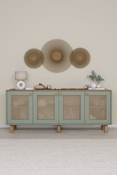 midoser Bohem Serisi Natura Pvc Hasır Desen Kül Yeşili Konsol