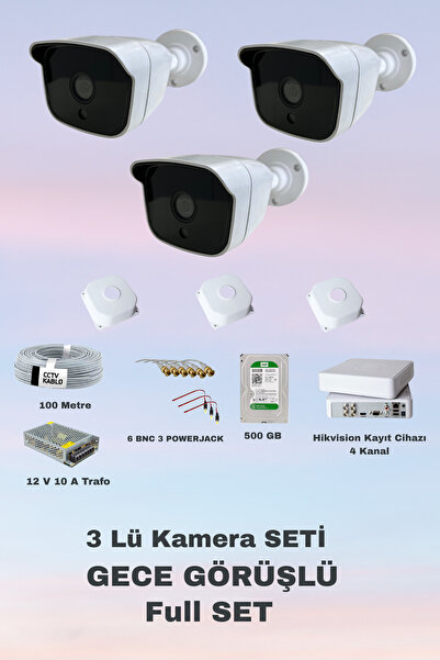 Fabius Gece Görüşlü 3 Lü Güvenlik Kamera Seti Kayıt Cihazı 500 GB Harddisk
