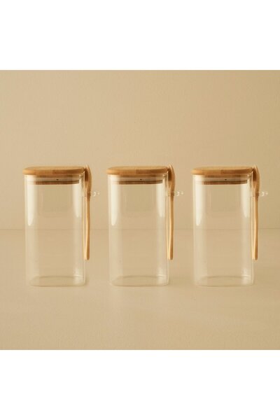 Bella Maison Alice Set of 3 Jars with Bamboo Lid Natural (700 Cc)