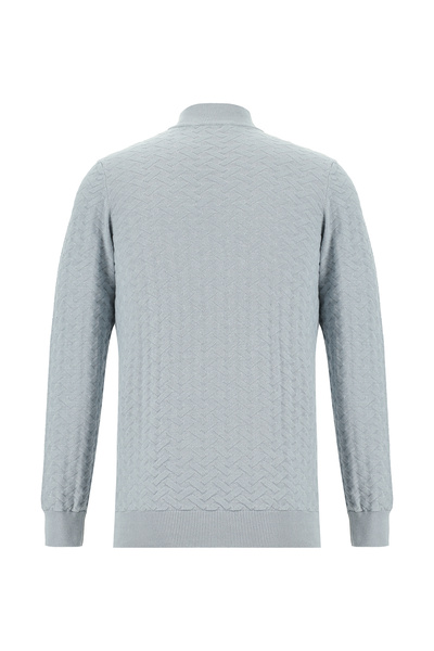 Abdullah Kiğılı Bato Yaka Regular Fit Desenli Fermuarlı Kaşmirli Triko Kazak