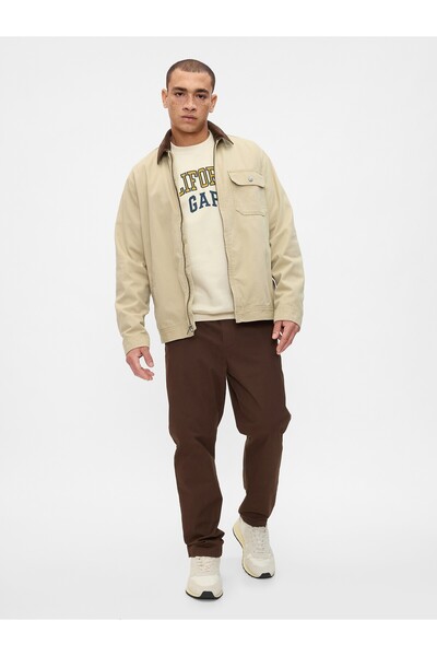 GAP Erkek Kırık Beyaz Logo Grafikli Relaxed Fleece Sweatshirt