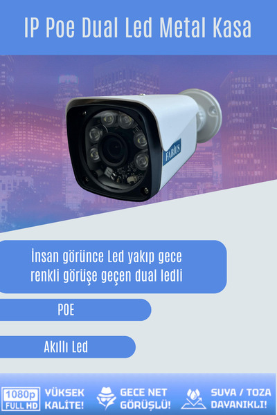 Fabius Ip Poe Dual Led Metal Kasa Gece İnsana Duyarlı Renkli Akıllı Ledli Kamera