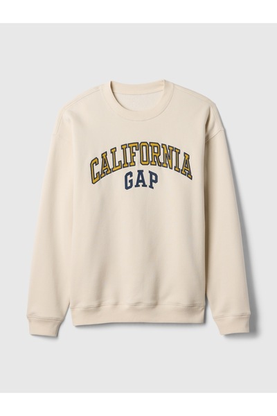 GAP Erkek Kırık Beyaz Logo Grafikli Relaxed Fleece Sweatshirt