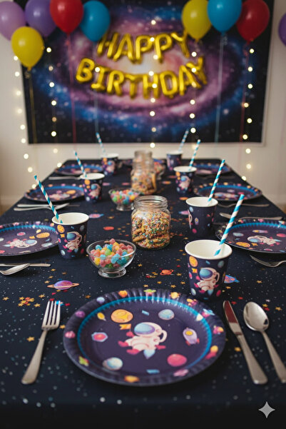 Uzay Kozmik Temalı Karton Tabak Bardak Set 8 Kişilik