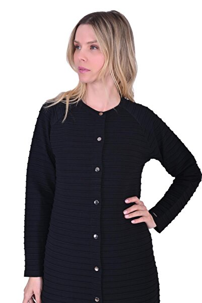 Invee İNVEE 5732 Nervürlü Siyah Triko Hırka