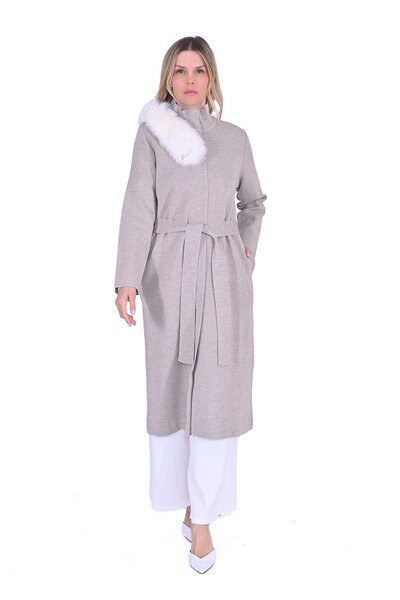 Invee Steel Knitted Fur Detailed Knitwear Cap Beige