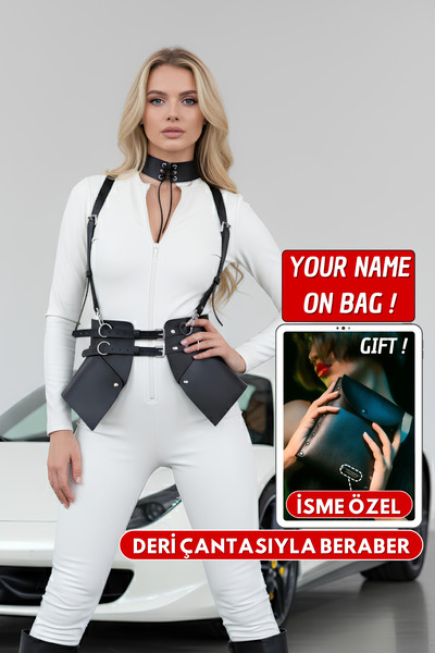 Angels Passion İsminize Özel Deri Çantasıyla Beraber Deri Etek Kemer - Choker