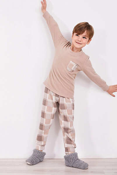 Arnetta Καρό Μπεζ Σετ Πιτζάμες Μακρυμάνικο Αγόρι