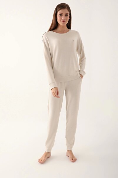 Pierre Cardin Small Coat Of Arms Krem Kadın Uzun Kol Pijama Takım
