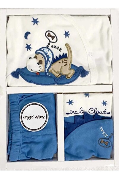 MİLAYS LİFE HOME COLLECTİON MİLAYS Dinazorlu Süzene Nakışlı %100 Pamuklu Yenidoğan Kıyafetleri 5'li Hastane Çıkışı Zıbın