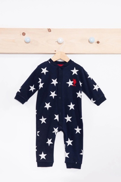 U.S. Polo Assn. U.S. Polo Assn Stars Navy Blue Baby Boy Long Sleeve Jumpsuit