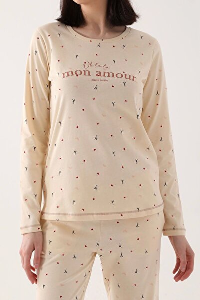 Pierre Cardin Olala Mon Amour Beyaz Kadın Uzun Kol Pijama Takım