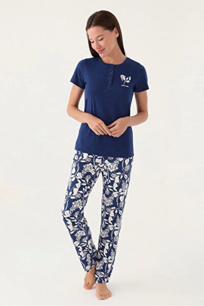 Pierre Cardin Branch Lacivert Kadın Kısa Kol Pijama Takımı