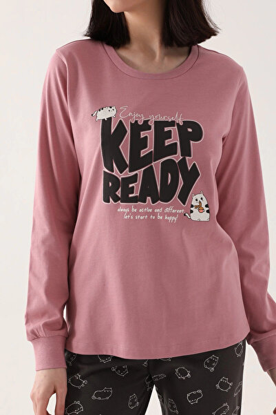 Rolypoly Kadın Pembe Uzun Kol Pijama Takım