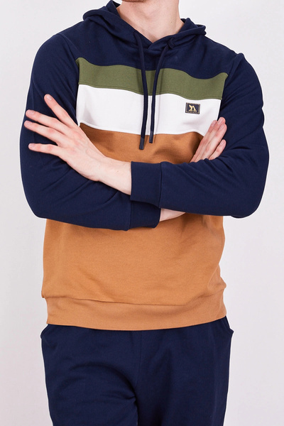 Arnetta Базовий темно-синій чоловічий комплект піжами з капюшоном і довгими рукавами