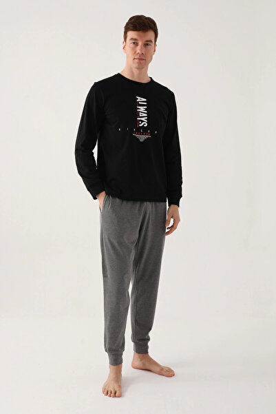 Rolypoly Μαύρη ανδρική μακρυμάνικη πιτζάμα