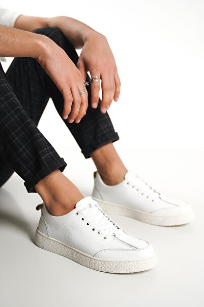 Mubiano Genuine Leather 4500-B White Men's Sports Shoes & Sneakers