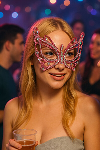 TAKIŞTIR Karışık Renk Kelebek Figürlü Taşlı Parti Maskesi