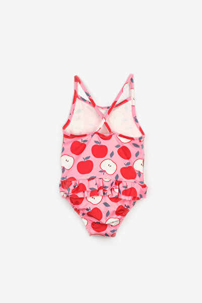 Le Mabelle Red Apple Patterned Cross Strap Girl's Swimsuit