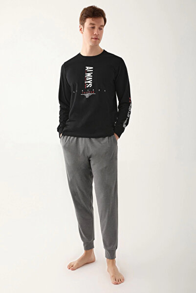 Rolypoly Μαύρη ανδρική μακρυμάνικη πιτζάμα