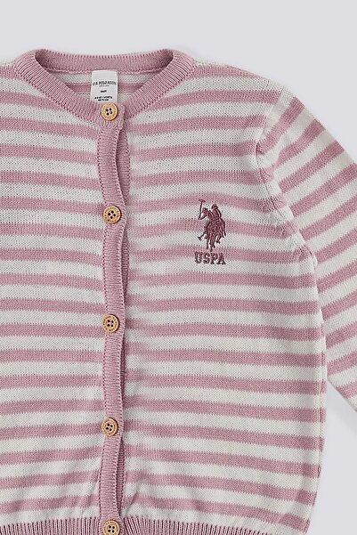 U.S. Polo Assn. U.S. Polo Assn Pembe Çizgili Düğmeli Bebek Bebek Hırka