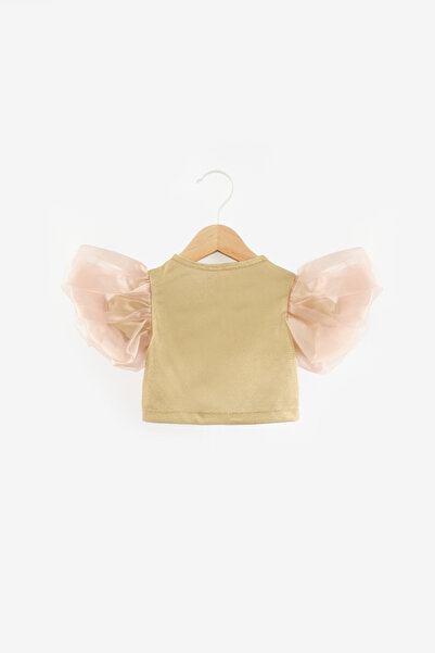 Le Mabelle Altın  Kolları Tüllü Simli Kız Çocuk Crop