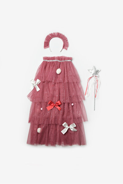 Le Mabelle Girl's Christmas Cloak Set with Dried Rose Pompom and Bow