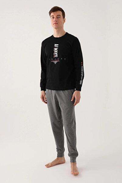 Rolypoly Μαύρη ανδρική μακρυμάνικη πιτζάμα