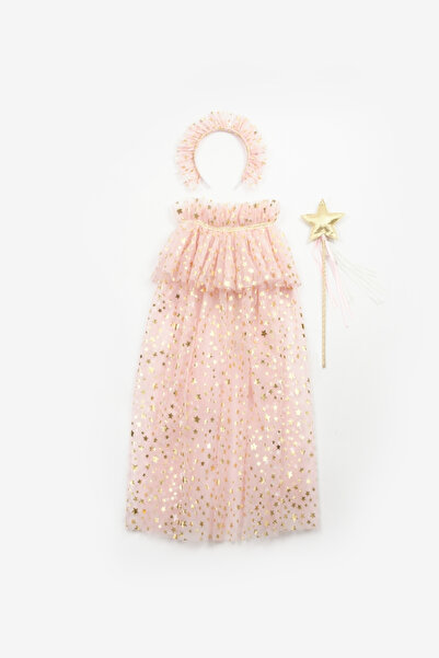 Le Mabelle Star Printed Κοριτσίστικη Κάπα και Σετ Στέμμα Ραβδί - Πούδρα